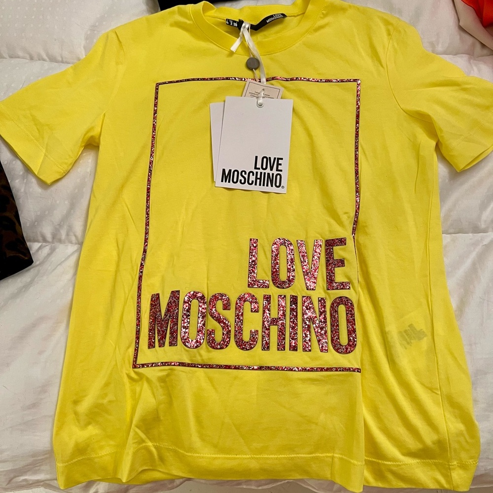 Love Moschino Yellow T-Shirt with Pink Accents